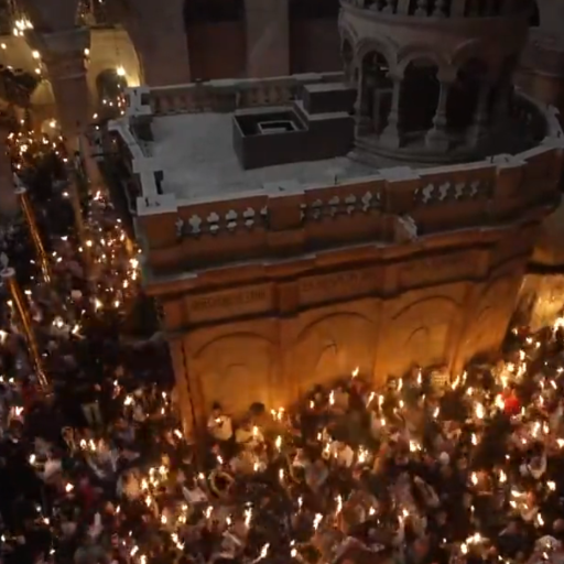 Screenshot from a video of the Holy Fire ceremony at the Church of the Holy Sepulchre on April 15, 2023 (Credit: Twitter)
