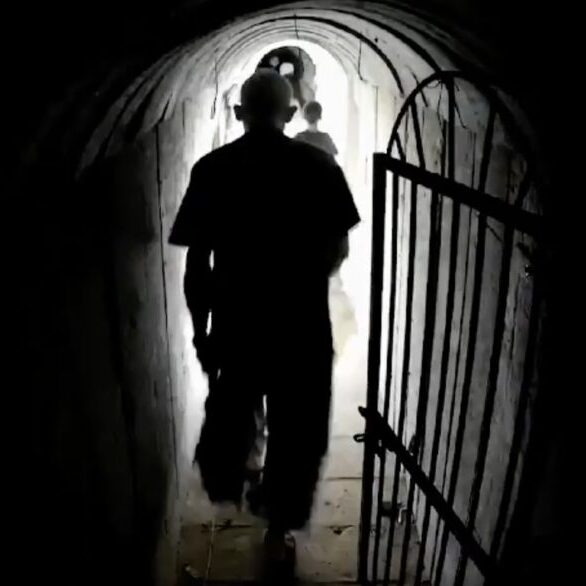 Hamas leader Yahya Sinwar enjoying the relative safety of a Gazan tunnel (Image: IDF/ screenshot)