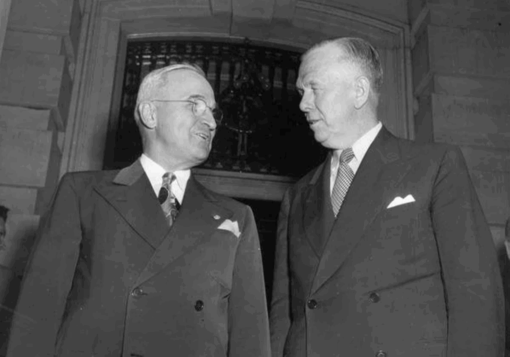 President Harry Truman with Secretary of State George Marshall in 1948 (Image: Wikimedia Commons)
