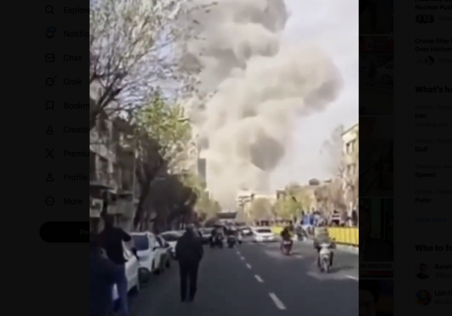 Explosion seen from the streets of Teheran (Image: X/ screenshot)