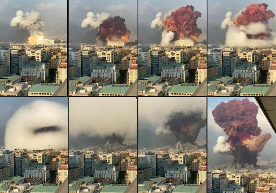 Time lapse images from footage filmed at an office building in Beirut show the explosion on Tuesday. (Gaby Salem/ESN/AFP/Getty Images)