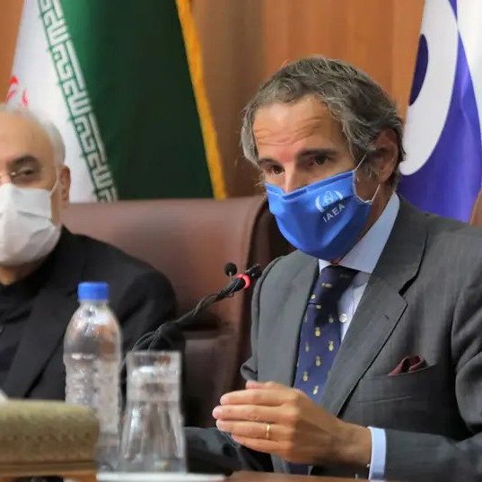 International Atomic Energy Agency (IAEA) Director General Rafael Grossi speaks during a press conference with Head of Iran's Atomic Energy Organization Ali-Akbar Salehi in Teheran, Iran August 25, 2020 (photo: WANA/ALI KHARA VIA REUTERS)