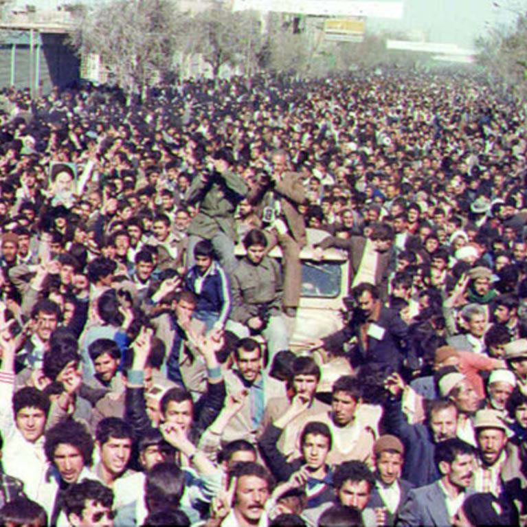 Crowds in Teheran celebrate Ayatollah Khomeini’s return from exile in February 1979 (Image: Radio Free Europe/Radio Liberty)