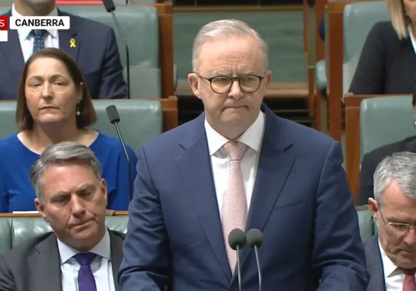 PM Anthony Albanese introduced a lengthy motion in response to the anniversary of October 7 (Screenshot)