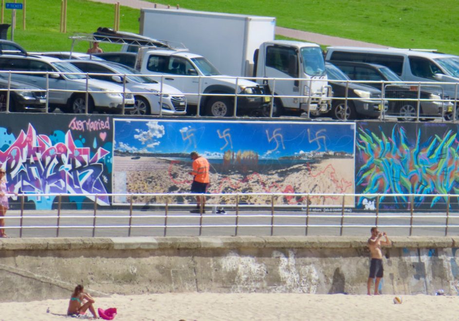Swastikas daubed on a mural at Bondi Beach (Credit: Jeremy Jones)