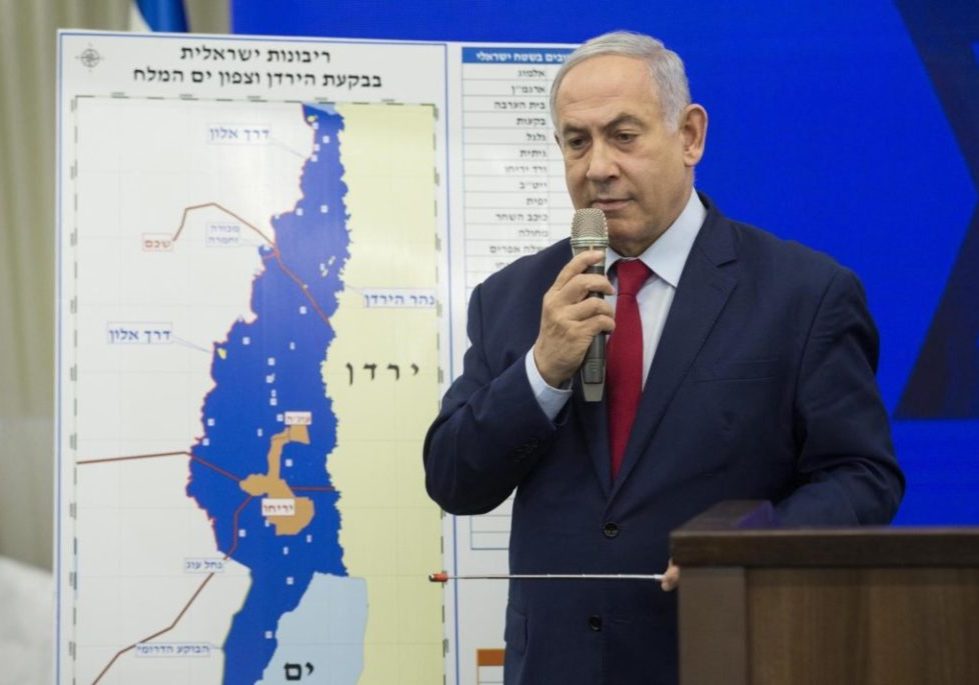 Israeli Prime Minister Binyamin Netanyahu announces his intent to extend Israeli sovereignty to the Jordan Valley in the near future, at a press conference on September 10.