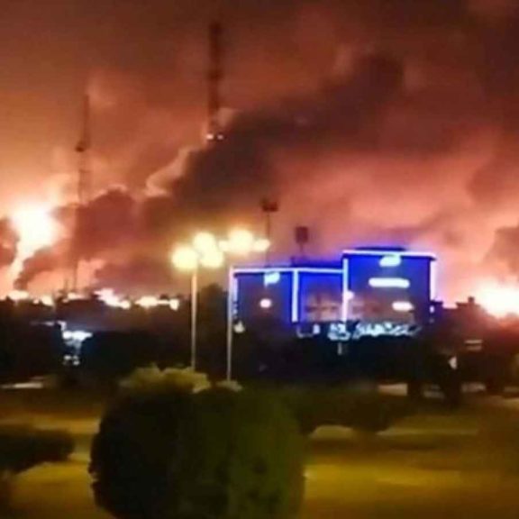 The Abqaiq refinery complex aflame following the Sept. 14 surprise attack