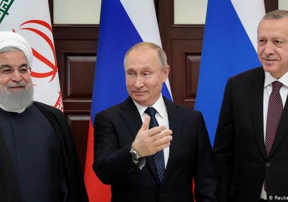 Left to right: Iranian President Hassan Rouhani, Russian President Vladimir Putin, Turkish President Recep Tayyip Erdogan 