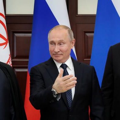 Left to right: Iranian President Hassan Rouhani, Russian President Vladimir Putin, Turkish President Recep Tayyip Erdogan 