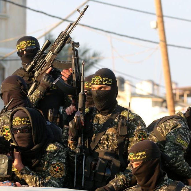 Palestinian Islamic Jihad fighters on parade in Gaza (Image: Shutterstock)