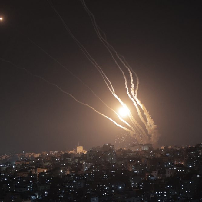 Rockets being fired at Israeli cities from Gaza in May (source: Shutterstock/Anas-Mohammed)