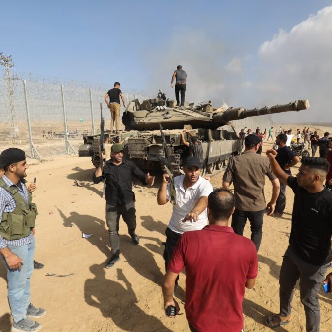 The Fiasco: Gazans capture an Israeli tank on October 7 (Image: Anas Mohammed/ Shutterstock