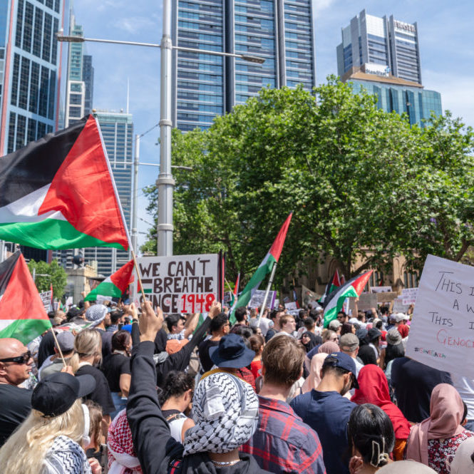 Palestinian solidarity rally in Sydney, October 2023 (Image: Shutterstock)