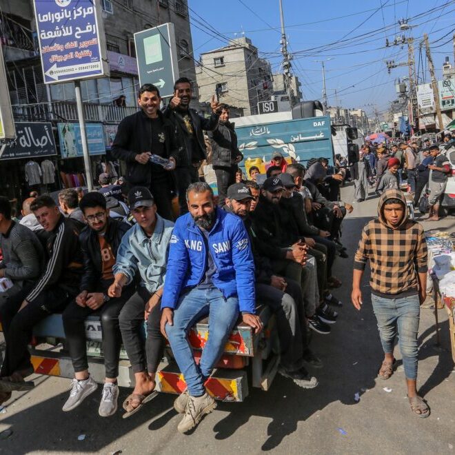 Palestinians,Crowd,At,A,Local,Street,Market,In,Rafah.,Unrwa Palestinians crowd at a local street market in Rafah (Image: Anas Mohammed/ Shutterstock)