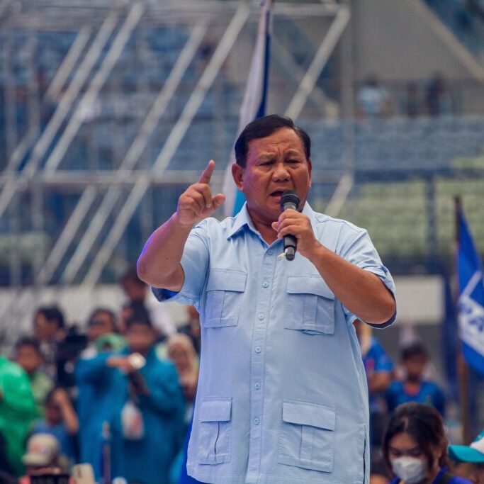 A different sort of campaign this time round: Prabowo Subianto at an election rally (Image: Shutterstock)