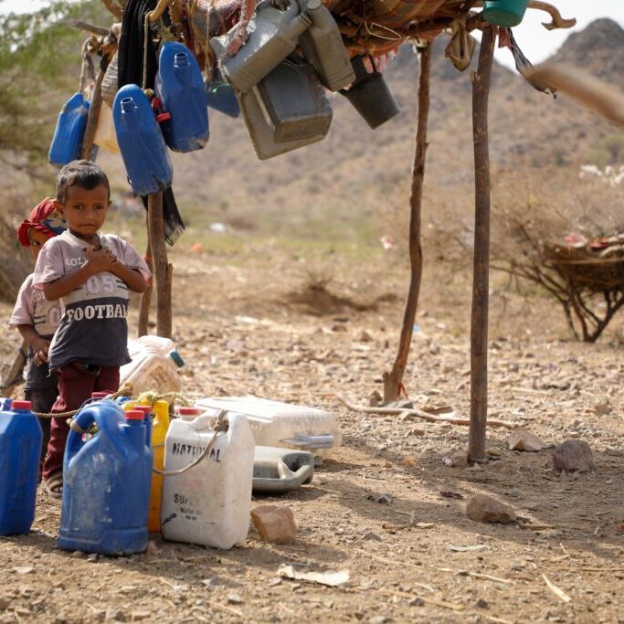 Children in a camp for the displaced from the war in the city of Taiz, Yemen (Image: akramalrasny/ Shutterstock)