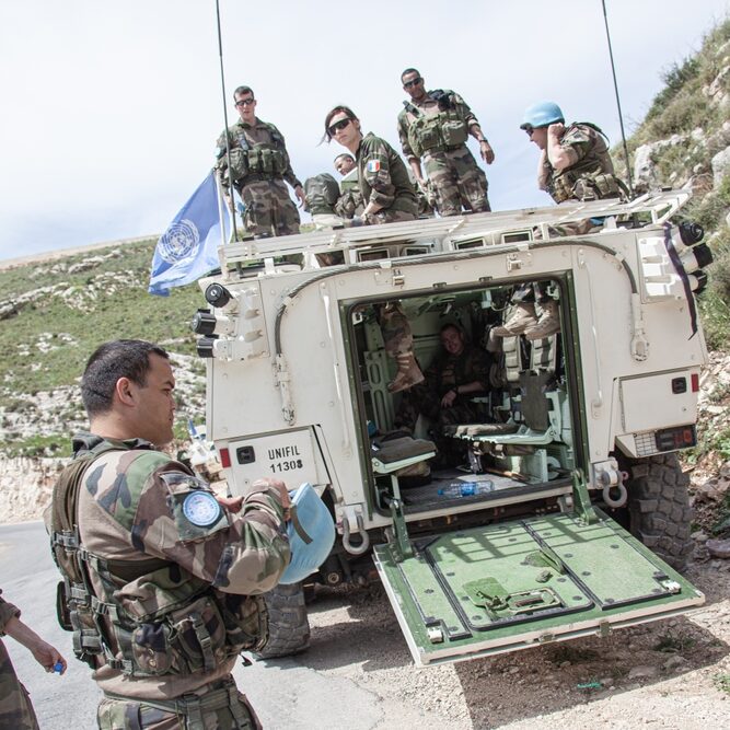 French UNIFIL troops on patrol in southern Lebanon in April 2015 (image: Sebastian Castelier/ Shutterstock)