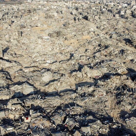 Drone footage reveals the widespread devastation in Gaza (Image: tayifmukta/Shutterstock)