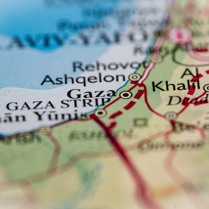 Gaza,Strip,,Palestine,Highlighted,On,A,World,Map. Image: Shutterstock