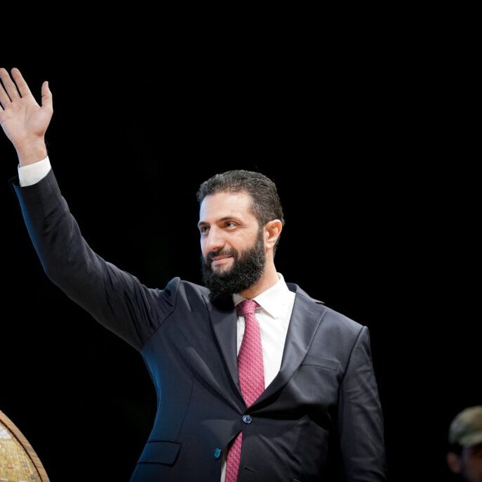 Syrian President Ahmad al-Shara'a during the celebration of the revolution's victory (Image: Mohammad Bash/ Shutterstock)