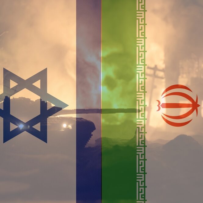 Israel,And,Iran,Conflict,Concept,With,Burning,Battlefield