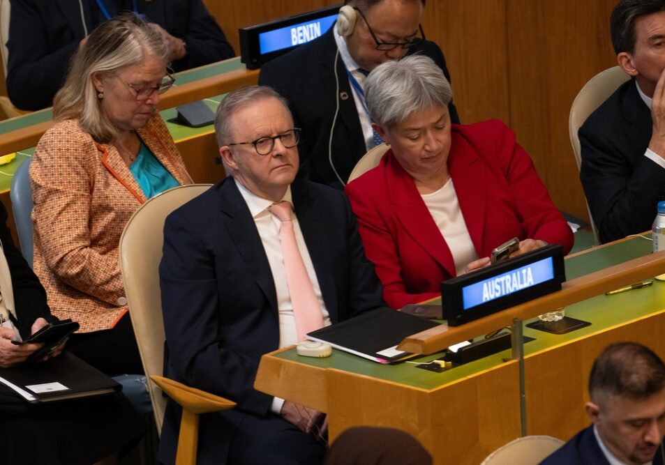 Prime Minister Anthony Albanese and Foreign Minister Penny Wong at the UN General Assembly in September 2025 for the “High-Level International Conference for the Peaceful Settlement of the Question of Palestine and the Implementation of the Two-State Solution” (Image: Noamgalai/ Shutterstock)