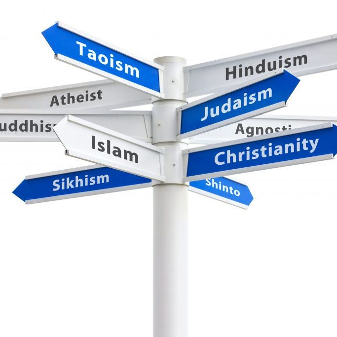 Major,Religions,Of,The,World,On,A,Crossroads,Sign.,Featuring: