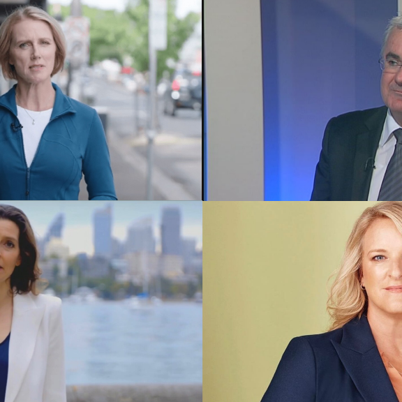 The Climate 200-funded candidates (clockwise from top left) Zoe Daniel, Andrew Wilkie, Kylea Tink and Allegra Spender