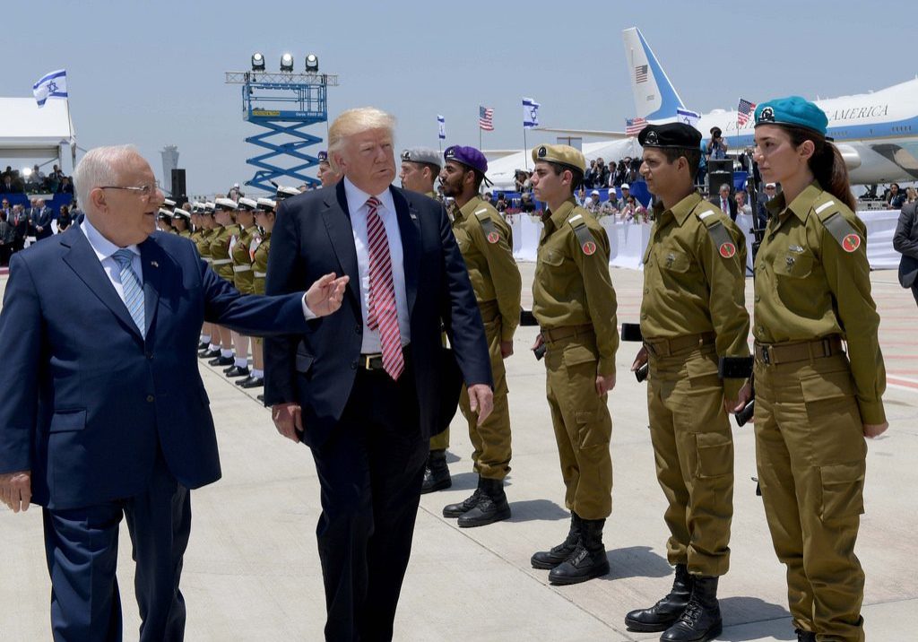 US President Donald Trump inspecting troops on a visit to Israel.