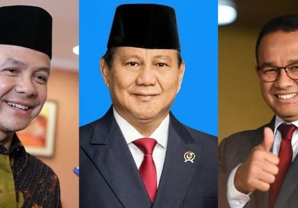 The three presidential candidates (From left): Ganjar Pranowo, Prabowo Subianto and Anies Baswedan (Image: Twitter)
